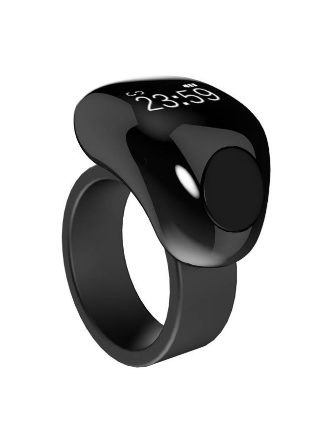 خاتم ذكر ذكي، عداد مسابح، منبه للصلاة اليومية للمسلمين مع شاشة OLED، شاحن مغناطيسي، متوافق مع تطبيق FaithRing، مقاوم للماء، متوفر بمقاسين 20 مم و22 مم - لون تيتانيوم أسود - Image 1